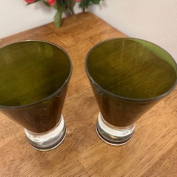 Vintage Olive Green Flared Cocktail Bar Glasses MCM retro bar cart barware - Picture 3 of 5